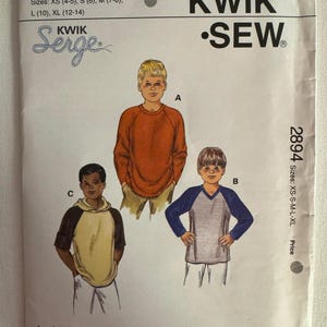 2000 Kwik Sew Boys Raglan Sleeve Shirts. Pattern# 2894 Size: 4-14