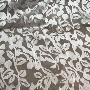 Burnout Devore Satin - Taupe Brown Dyed Floral Fabric