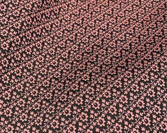 Pink & Black Floral - Polyester/Silk Brocade Fabric