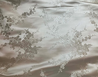 White Cherry Blossom Dogwood Floral - Silk Brocade Fabric