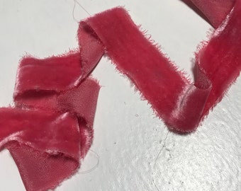 Hand Dyed Amaranth Pink Silk Velvet Ribbon ( 4 Widths to choose from)