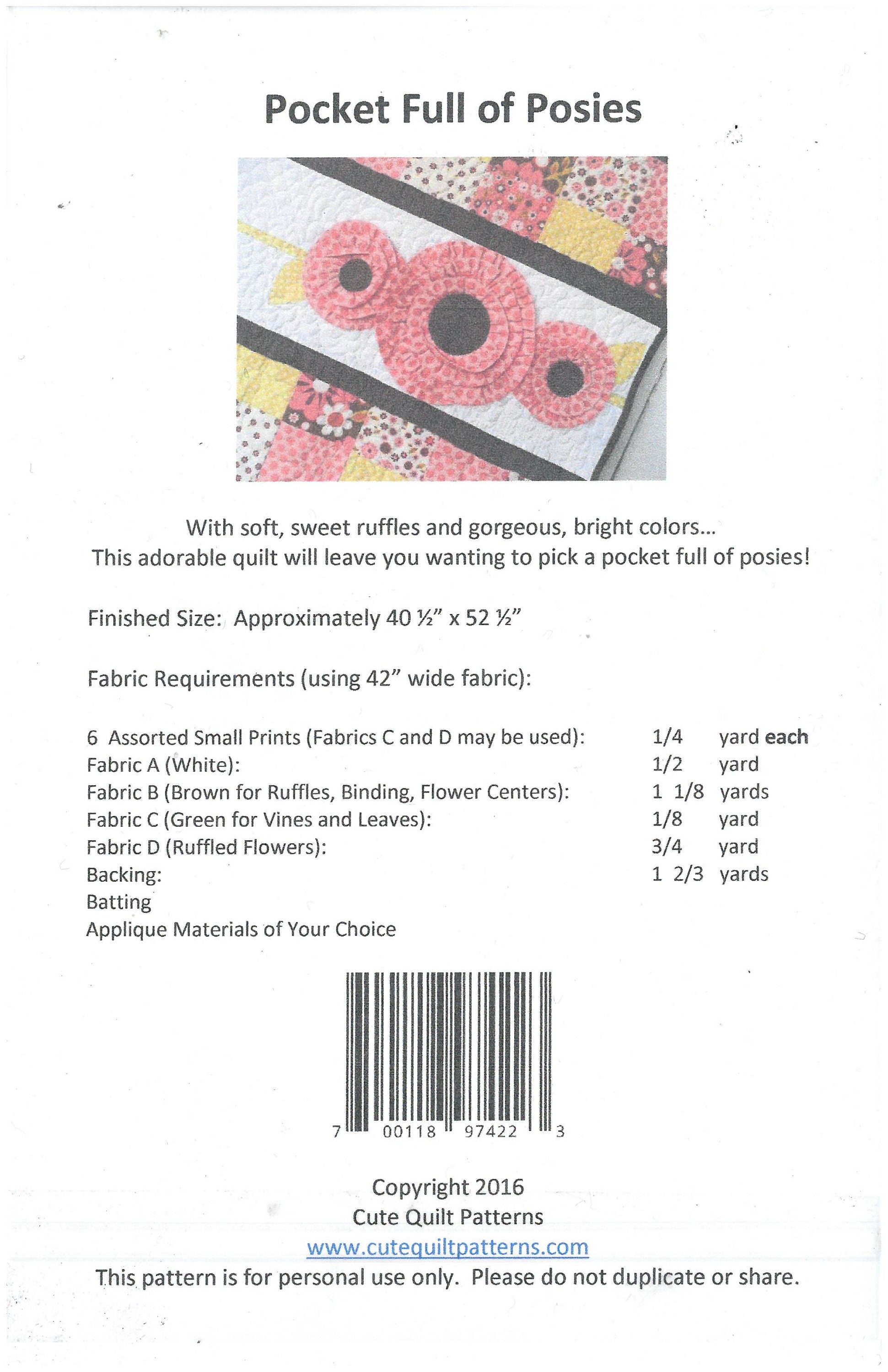 Pocket Full of Posies Quilt Pattern Cute Quilt Patterns Etsy