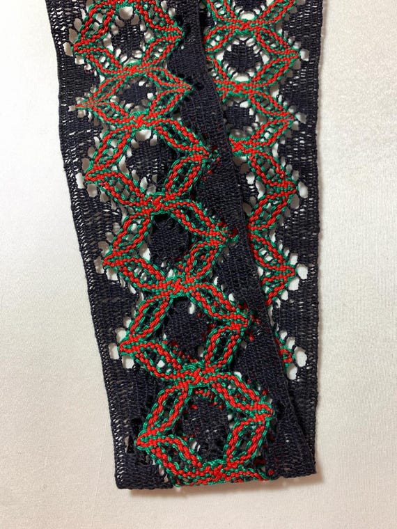 black none - Vintage Black Red & Green Cotton Bobbin Lace Trim 2.75" wide
