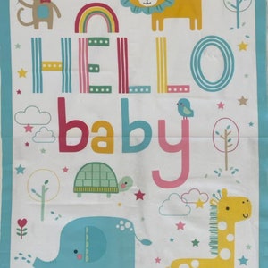 Hello Baby Panel 24&quot;x45&quot; - Robert Kaufman Cotton Flannel Fabric