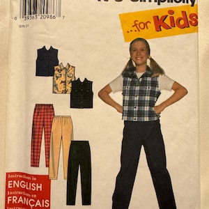 Vintage 1997 Simplicity 7937 Girls&#39; Vest and Pants Sewing Pattern Size A 7 8 10 12 14 Uncut FF