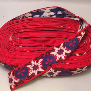 Vintage Wide Jacquard Ribbon - Red Hearts & Flowers -2 yards-