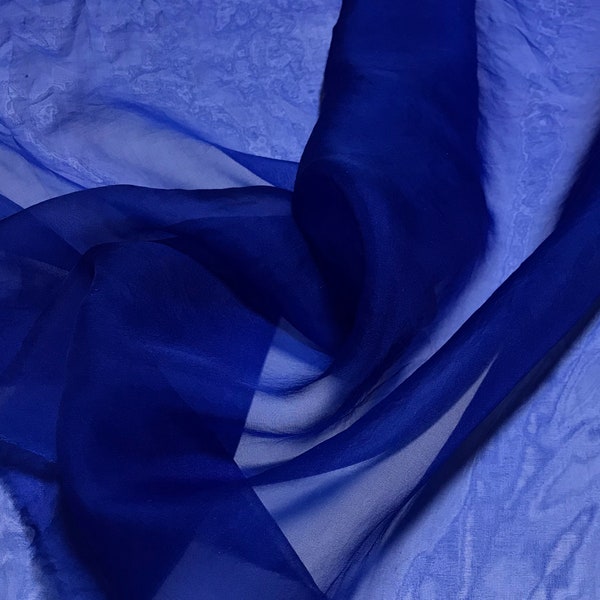 Remnant Sale 7"x76" - Hand Dyed SAPPHIRE BLUE - Silk Organza Fabric