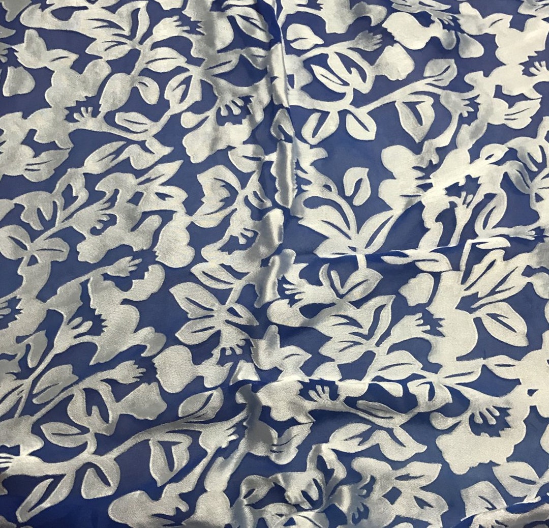 Burnout Devore Satin Sapphire Blue Dyed Floral Fabric - Etsy