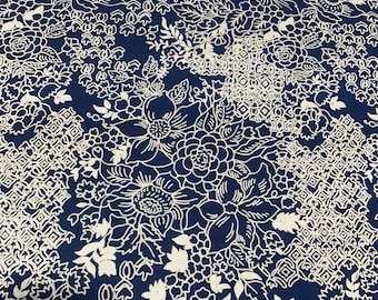 Navy Floral - Baralla - Banyan Batiks Baumwollstoff