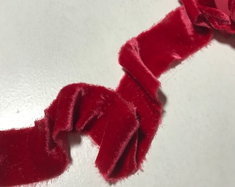 Hand Dyed Cherry Red Silk Velvet Ribbon ( 4 Widths to choose from)