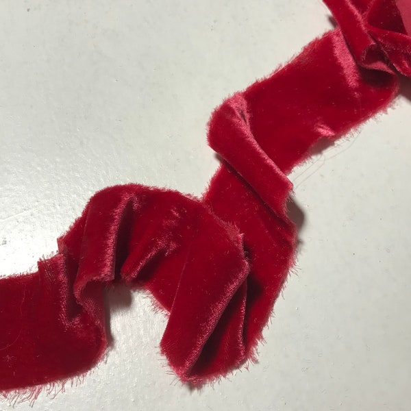 Hand Dyed Cherry Red Silk Velvet Ribbon ( 4 Widths to choose from)