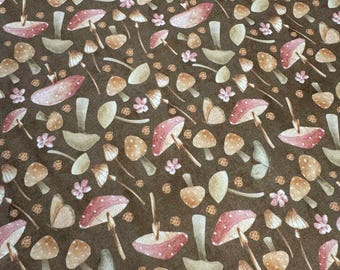 Hongos sobre marrón - Garden Toss Nature's Nursery - Tela de algodón Paintbrush Studio