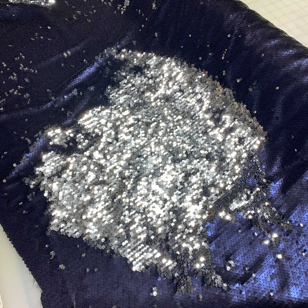Navy Silver Oil Slick - Reversible Sequin Fabric