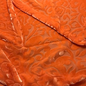 Persimmon Orange Scroll - Hand Dyed Burnout Silk Velvet