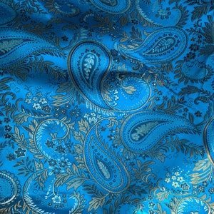 Turquoise & Gold Paisley Faux Silk Brocade Jacquard Fabric - Etsy