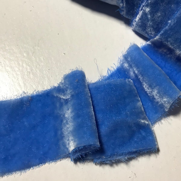 Hand Dyed Cornflower Blue Silk Velvet Ribbon ( 4 Widths to choose from)