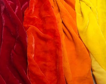 Bright Autumn Sample Set - Hand Dyed Silk Velvet Fabric - 1/4 Yard x 45" Each