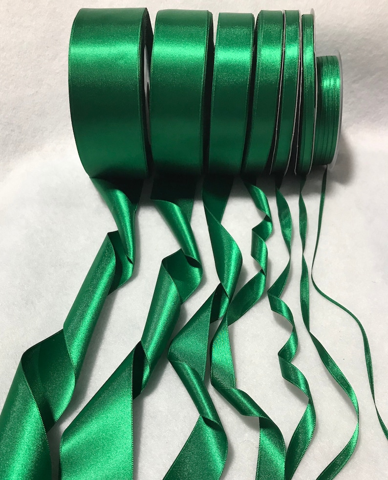 Emerald Green Double Sided Satin Ribbon Made in France 7 Widths to choose from image 2