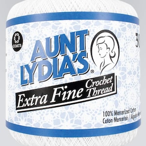 Coats Aunt Lydia&#39;s Crochet Cotton Thread Size 30 Extra Fine, White (181-201) 500 Yards