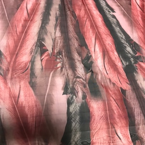 Black Red Feathers - Polyester Chiffon Fabric