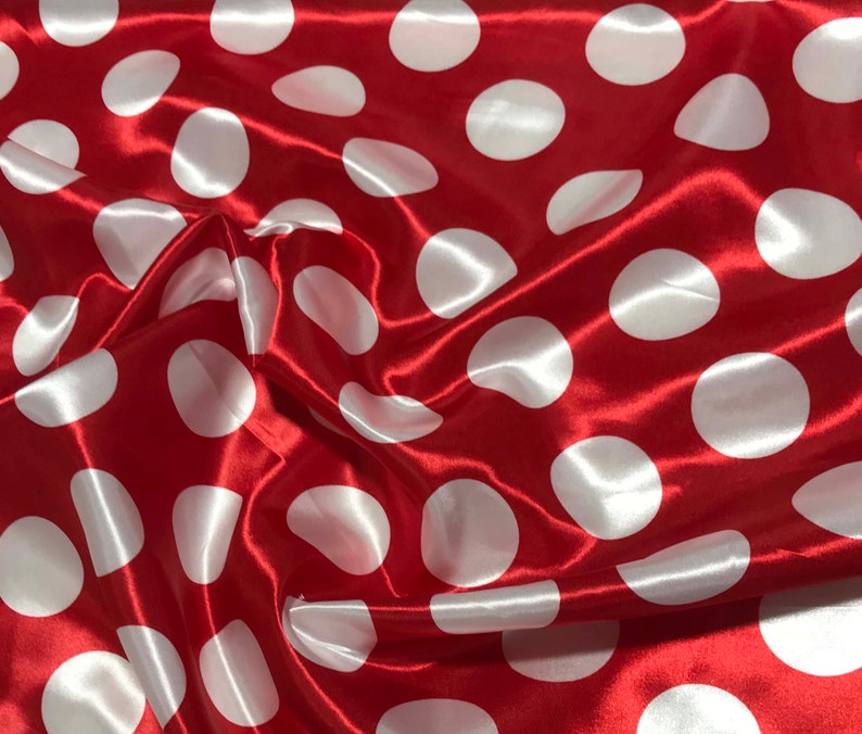 Red And White Polka Dots Faux Silk Charmeuse Satin Fabric Etsy