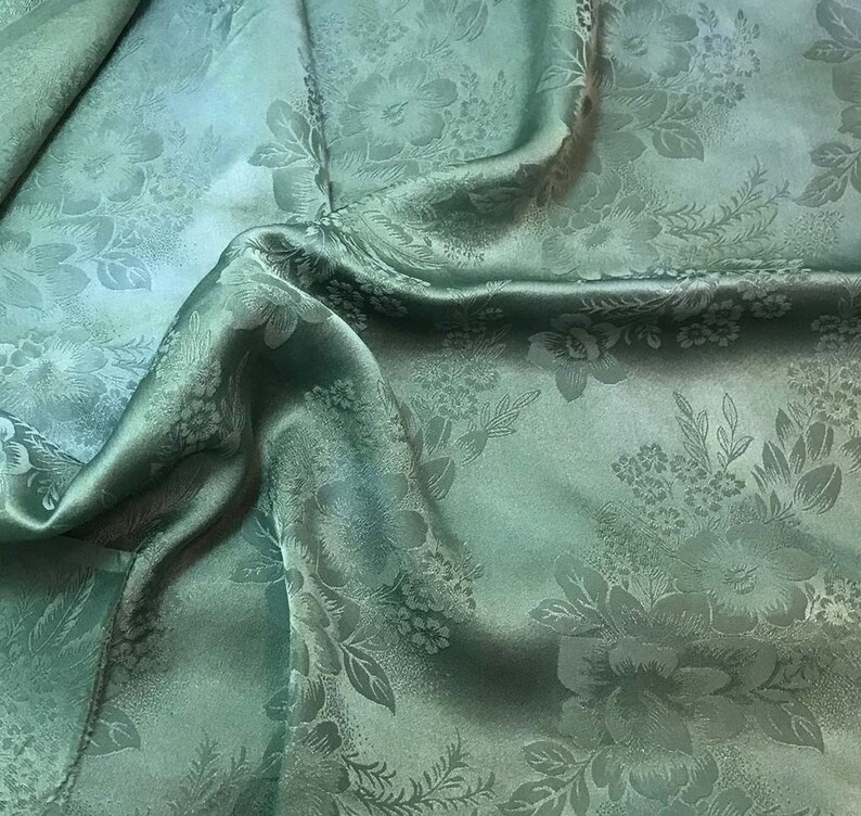 Hand Dyed Sage Green Floral Silk Jacquard Fabric Etsy