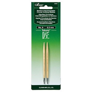 Agulhas de tricô circulares intercambiáveis de bambu Takumi Clover Needlecraft tamanho 9/5,5 mm