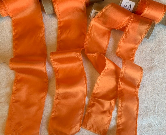 orange none - Bright Orange 100% Silk Habotai Ribbon ( 4 Widths to choose from)