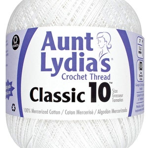 Coats Aunt Lydia&#39;s Crochet Cotton Thread Classic Size 10, White (151-201) 1000 Yards