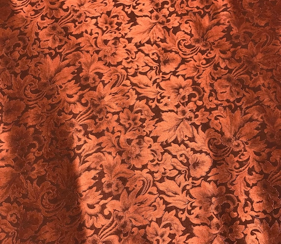 rust silk fabric - Rust Baroque Scroll - Silk Jacquard Fabric