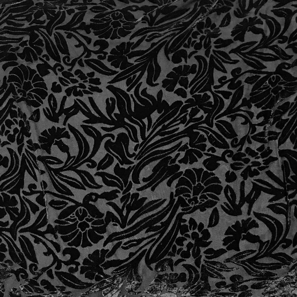 Black FLORAL Burnout Silk Velvet Fabric