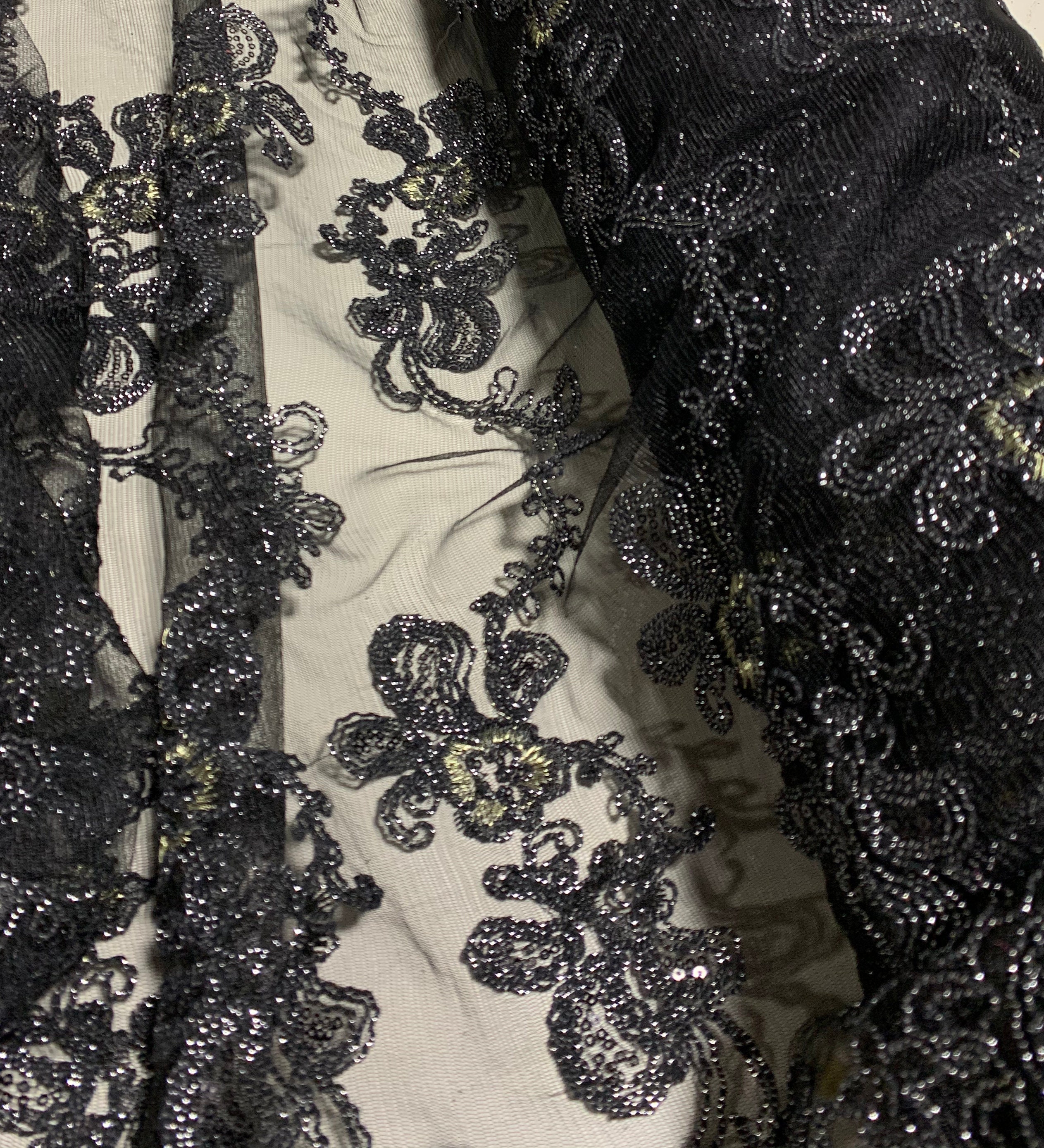 Black Floral Flourish Embroidered Tulle Lace Fabric | Etsy