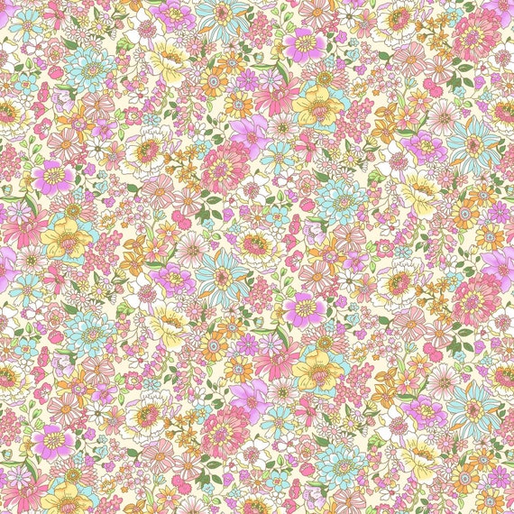 lilac cotton fabric - Pink; Lilac & Orange Floral - Yoihana - Cosmo Cotton Broadcloth Fabric