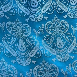 Turquoise Blue & Silver Damask Paisley - Faux Silk Brocade Jacquard Fabric