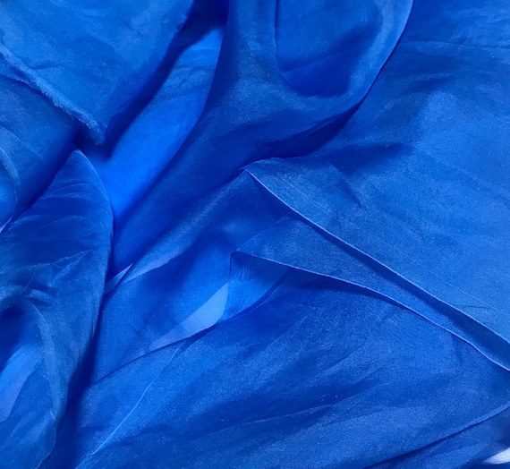 Sheer Soft Silk ORGANZA Fabric Hand Dyed CORNFLOWER BLUE 1//3 yard remnant