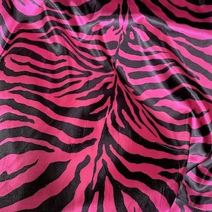 Fuchsia & Black Zebra Stripes - Faux Silk Charmeuse Satin Fabric