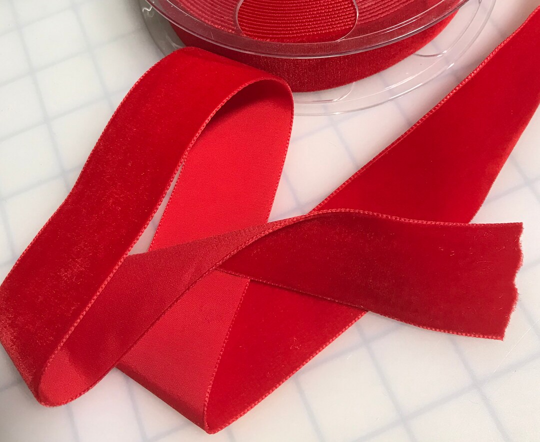 French VELVET Ribbon SCARLET RED by the Yard (1 1/2