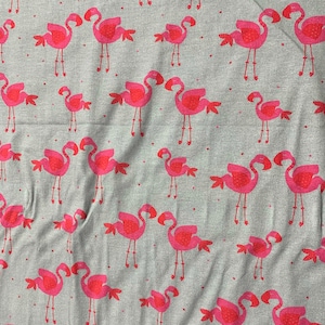 Pink Flamingos on Gray - Avalana - Stof Fabrics - Jersey Cotton Knit