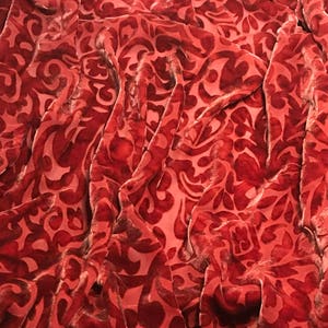 RUST RED SCROLL - Hand Dyed Burnout Silk Velvet