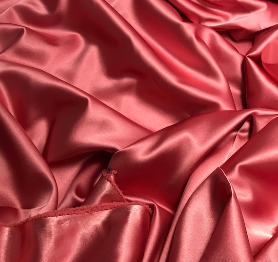 Faux Silk Satin Charmeuse Fabric CORAL PINK - 54" wide