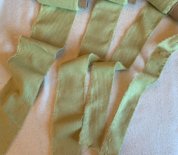 green none - Pear Green 100% Silk Noil Ribbon ( 4 Widths to choose from)
