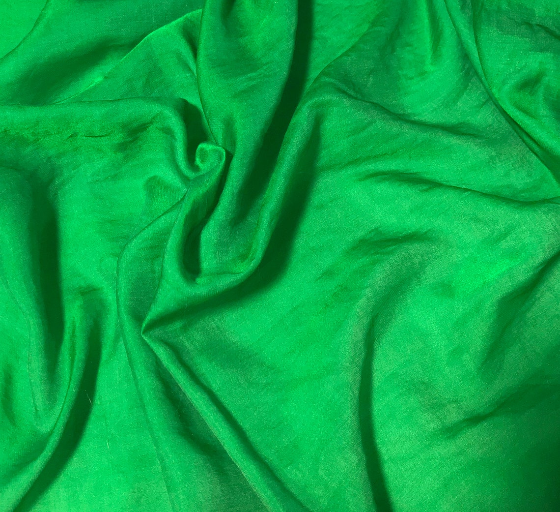 Hand Dyed BRIGHT KELLY GREEN Silk/Cotton Sateen Fabric Etsy