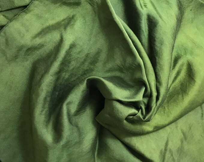 Hand Dyed Moss Green Silk and Cotton Blend SATIN Fabric 1/4 Yard by 45