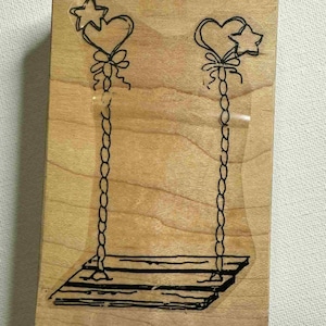 2.5&quot;x4&quot; Heart Swing Wood Mounted Rubber Stamp. By Rocky Mountain Rubber Stamps