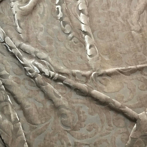Taupe Gray Scroll - Hand Dyed Burnout Silk Velvet