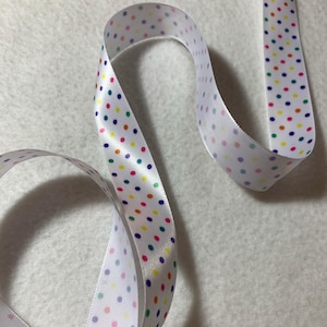 Vintage White with Multi Colored Confetti Dots Satin Ribbon 7/8&quot; wide - 3 Yards