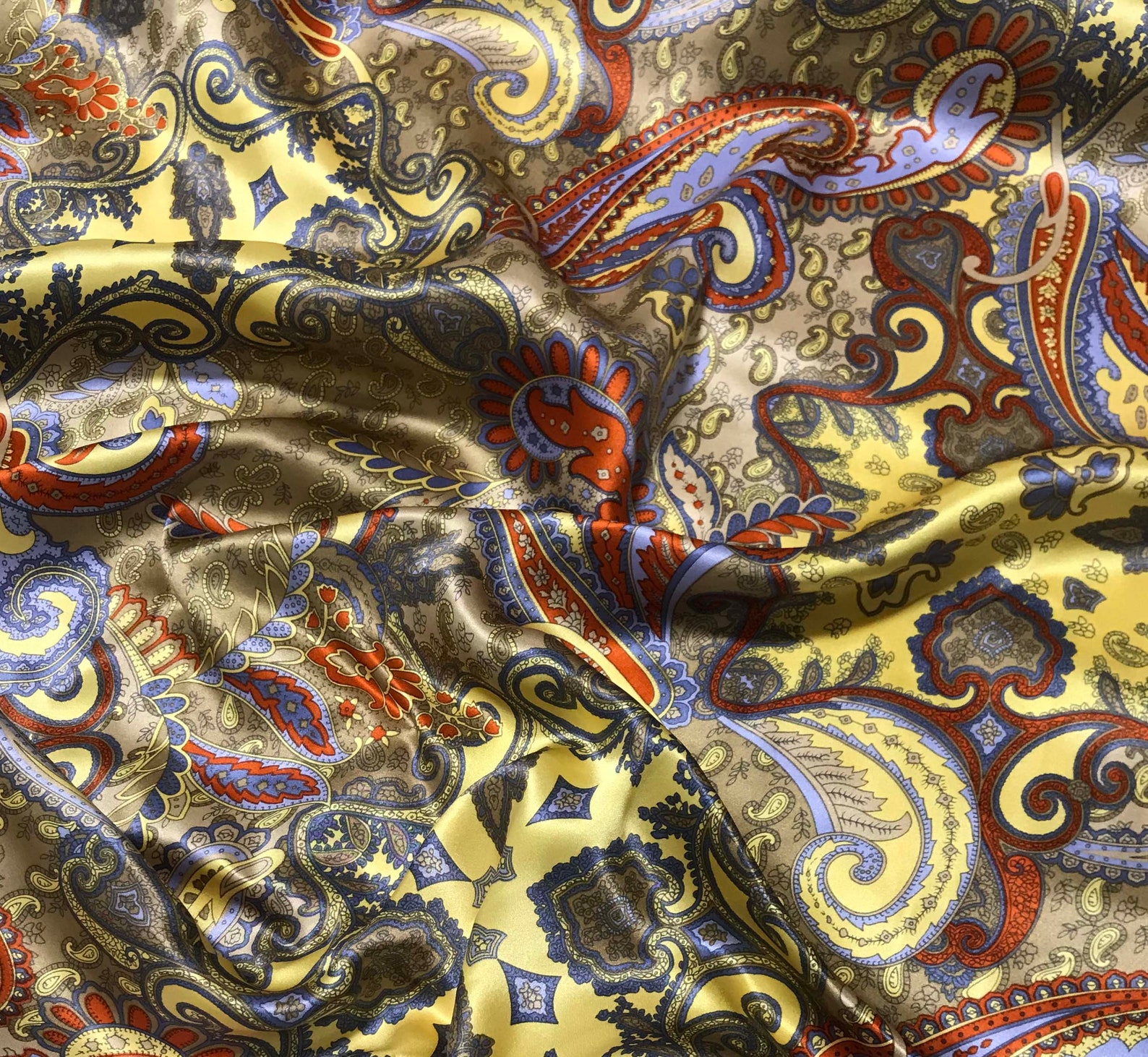 Yellow and Taupe Paisley Silk Charmeuse Etsy