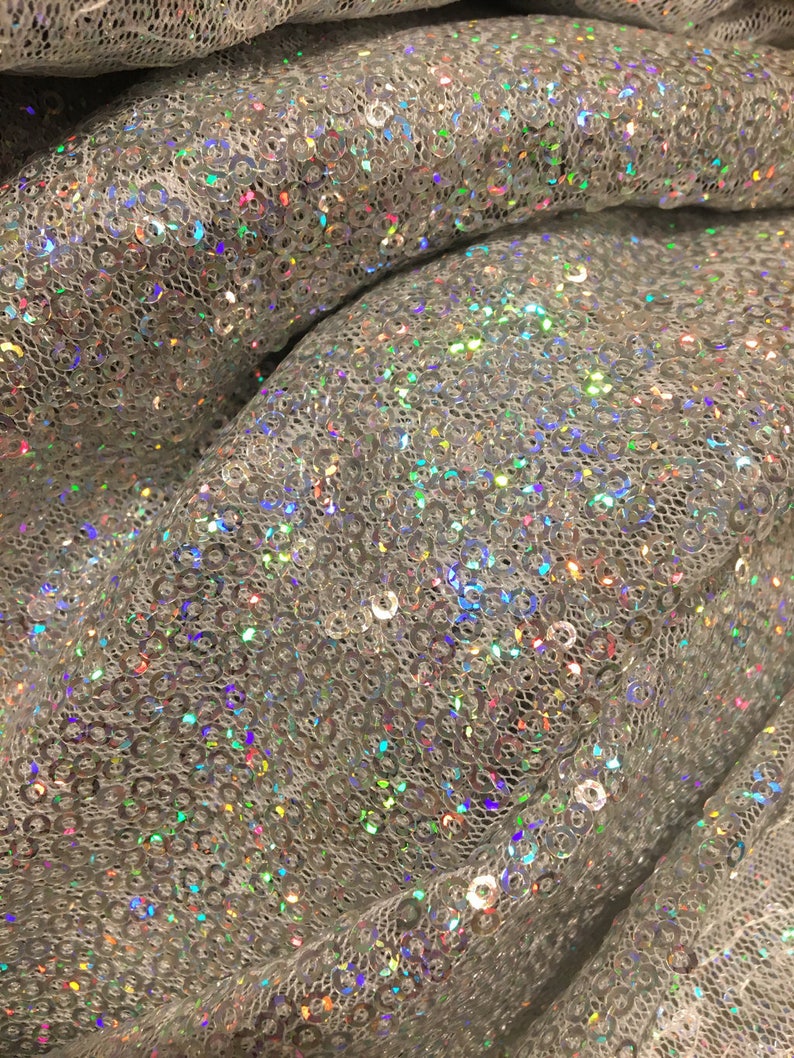 Holographic SEQUIN Spangle Sewn on Mesh Fabric 14 Yard