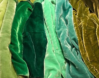 Greens Sample Set - Hand Dyed Silk Velvet Fabric -  1/4 Yard x 45" Each