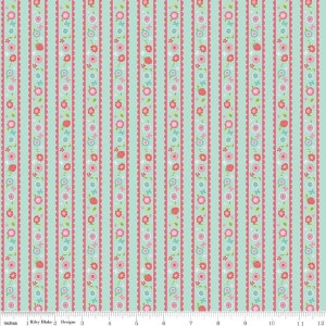 Butterflies & Berries Stripe Mint - Riley Blake Cotton Fabric
